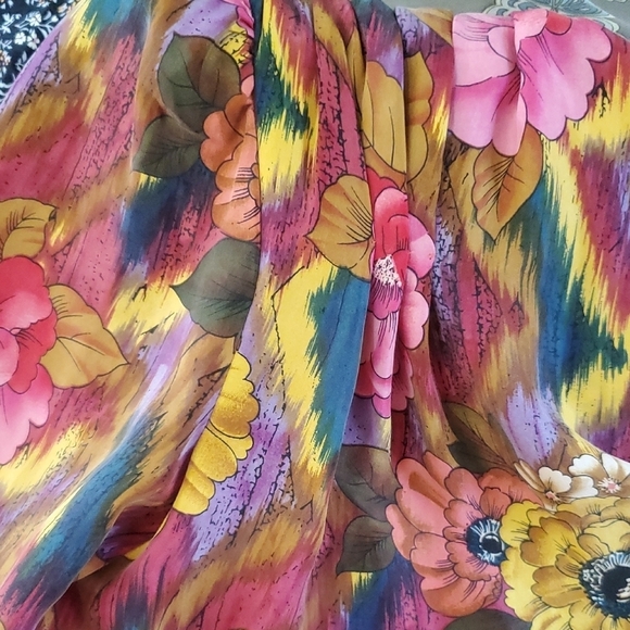 Vintage 80s Pat Argenti 100%Silk Dress 12 Pink Floral Long Sleeve Sheath Y2K - Picture 13 of 15